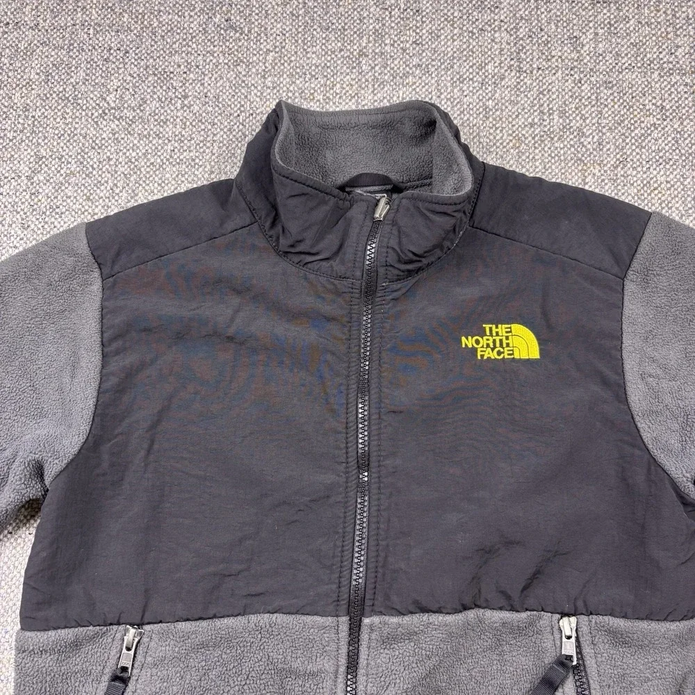 Unisex Kids North Face Fleece Jacket Polartec Gray Black Yellow Fits Like 10/12